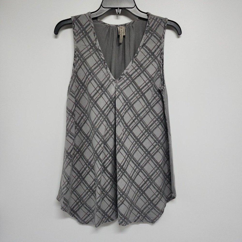 NEW XCVI Size Small Gray Plaid Tank Top womens Tencel Blend Shirt